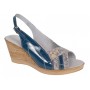 Sandale damă bleumarin din piele naturală lăcuită cu talpă pană S50LACBLM